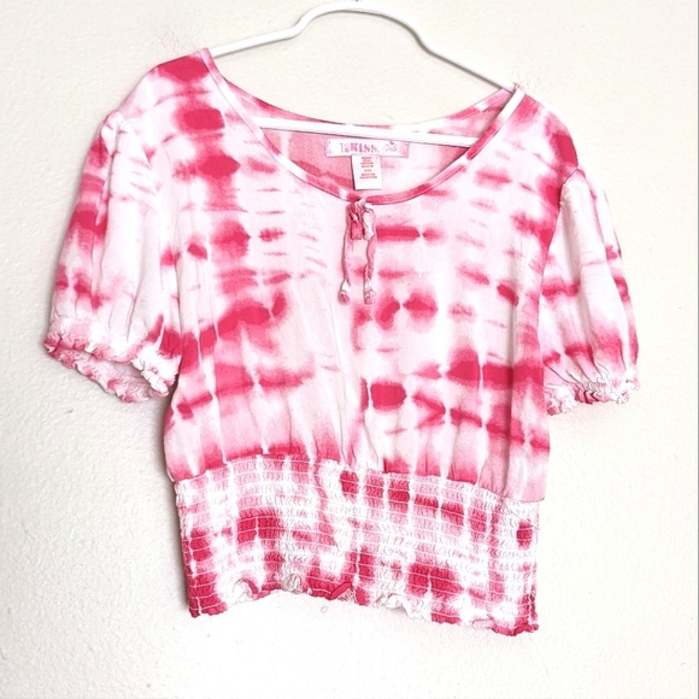1st Kiss Girls Tie Dye Shirred Peasant Boho Blouse size Medium